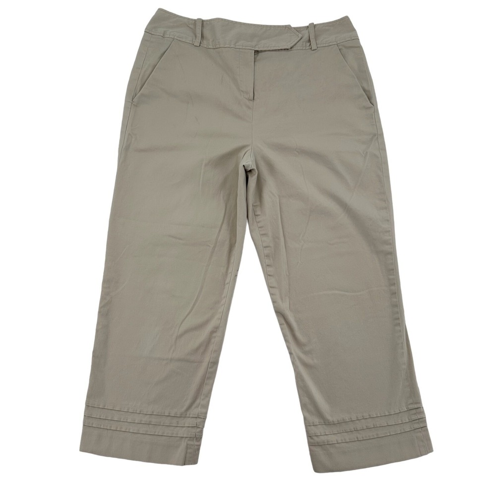 Larry Levine Sport Stretch Capris Beige Khaki Cropped Pants Casual Women 12